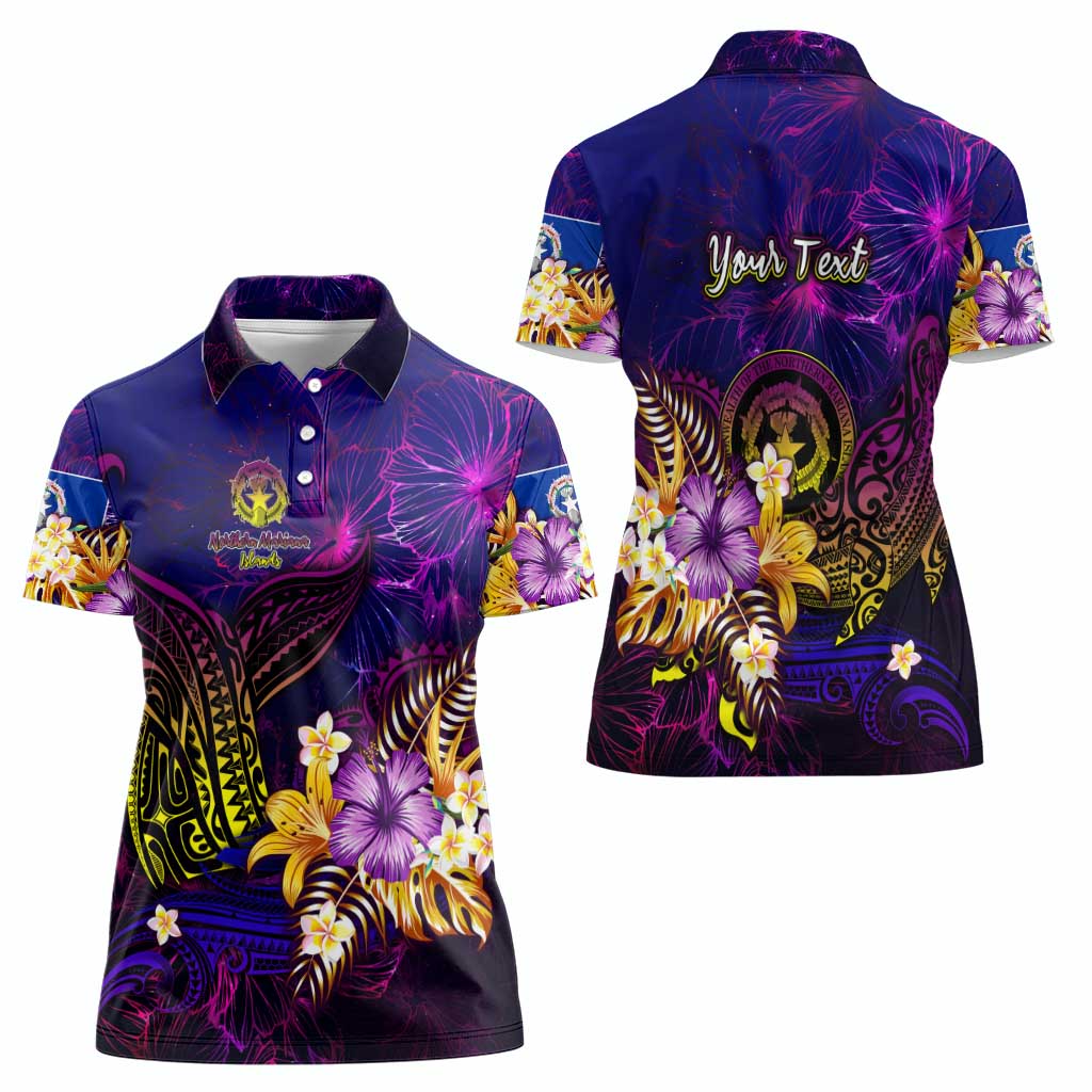 Northern Mariana Islands Women Polo Shirt Whale Hibiscus Polynesian