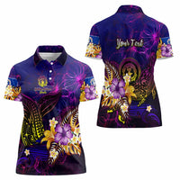 Northern Mariana Islands Women Polo Shirt Whale Hibiscus Polynesian