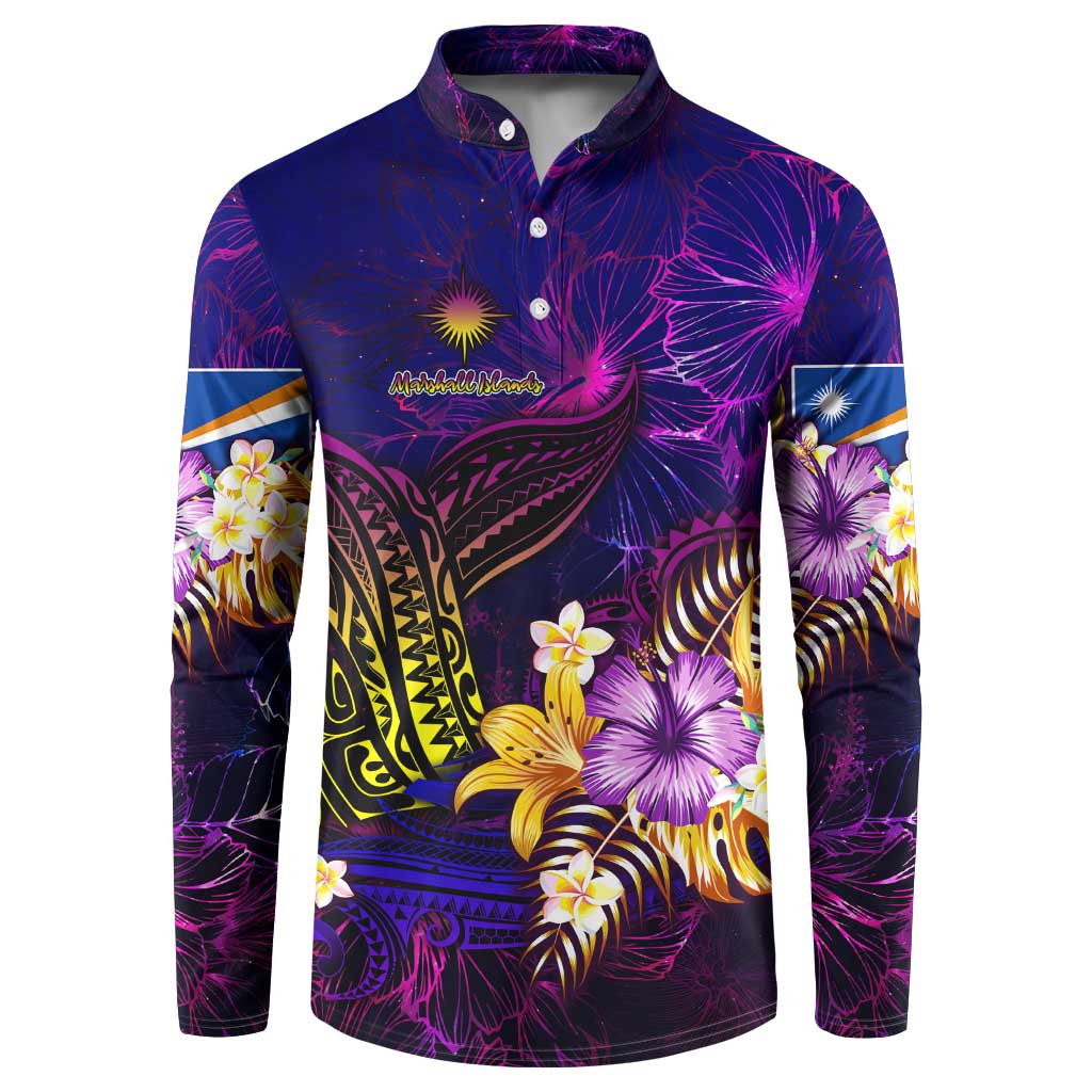 Marshall Islands Button Sweatshirt Whale Hibiscus Polynesian