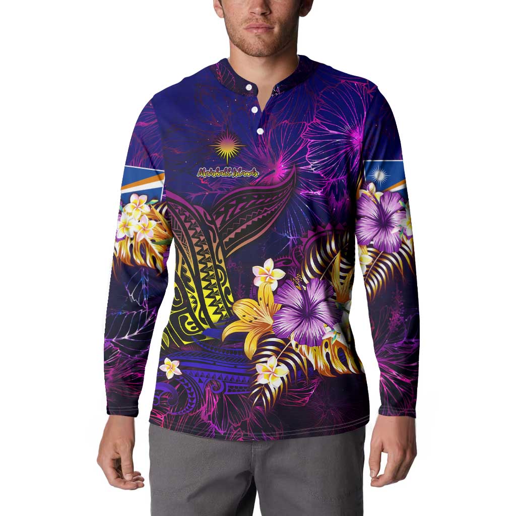 Marshall Islands Button Sweatshirt Whale Hibiscus Polynesian