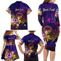 Marshall Islands Family Matching Long Sleeve Bodycon Dress and Hawaiian Shirt Whale Hibiscus Polynesian DT02 - Polynesian Pride