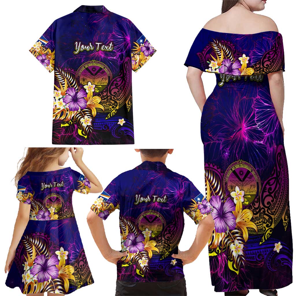 Marshall Islands Family Matching Off Shoulder Maxi Dress and Hawaiian Shirt Whale Hibiscus Polynesian