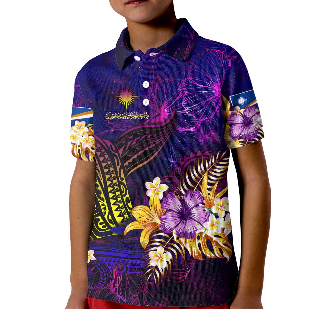 Marshall Islands Kid Polo Shirt Whale Hibiscus Polynesian DT02 Kid Purple - Polynesian Pride