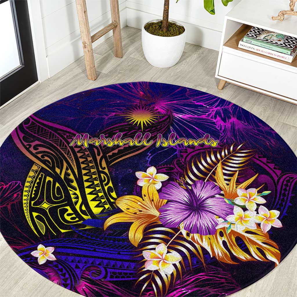 Marshall Islands Round Carpet Whale Hibiscus Polynesian DT02 Purple - Polynesian Pride