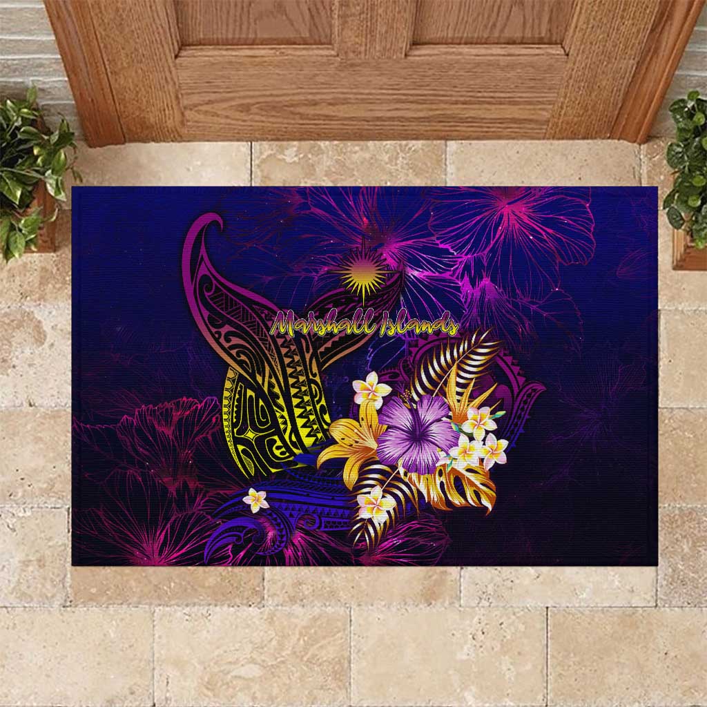 Marshall Islands Rubber Doormat Whale Hibiscus Polynesian DT02 Purple - Polynesian Pride