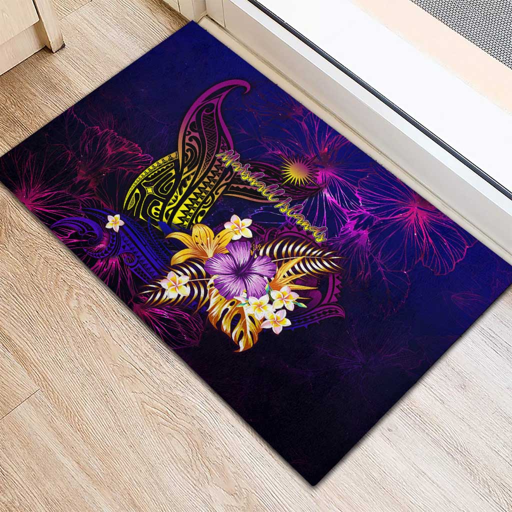 Marshall Islands Rubber Doormat Whale Hibiscus Polynesian