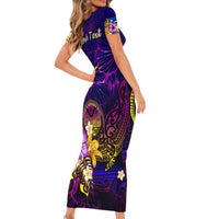 Marshall Islands Short Sleeve Bodycon Dress Whale Hibiscus Polynesian