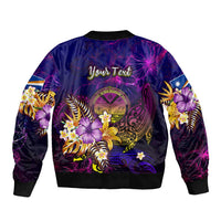 Marshall Islands Sleeve Zip Bomber Jacket Whale Hibiscus Polynesian