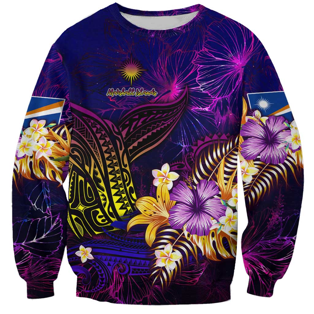 Marshall Islands Sweatshirt Whale Hibiscus Polynesian DT02 Unisex Purple - Polynesian Pride