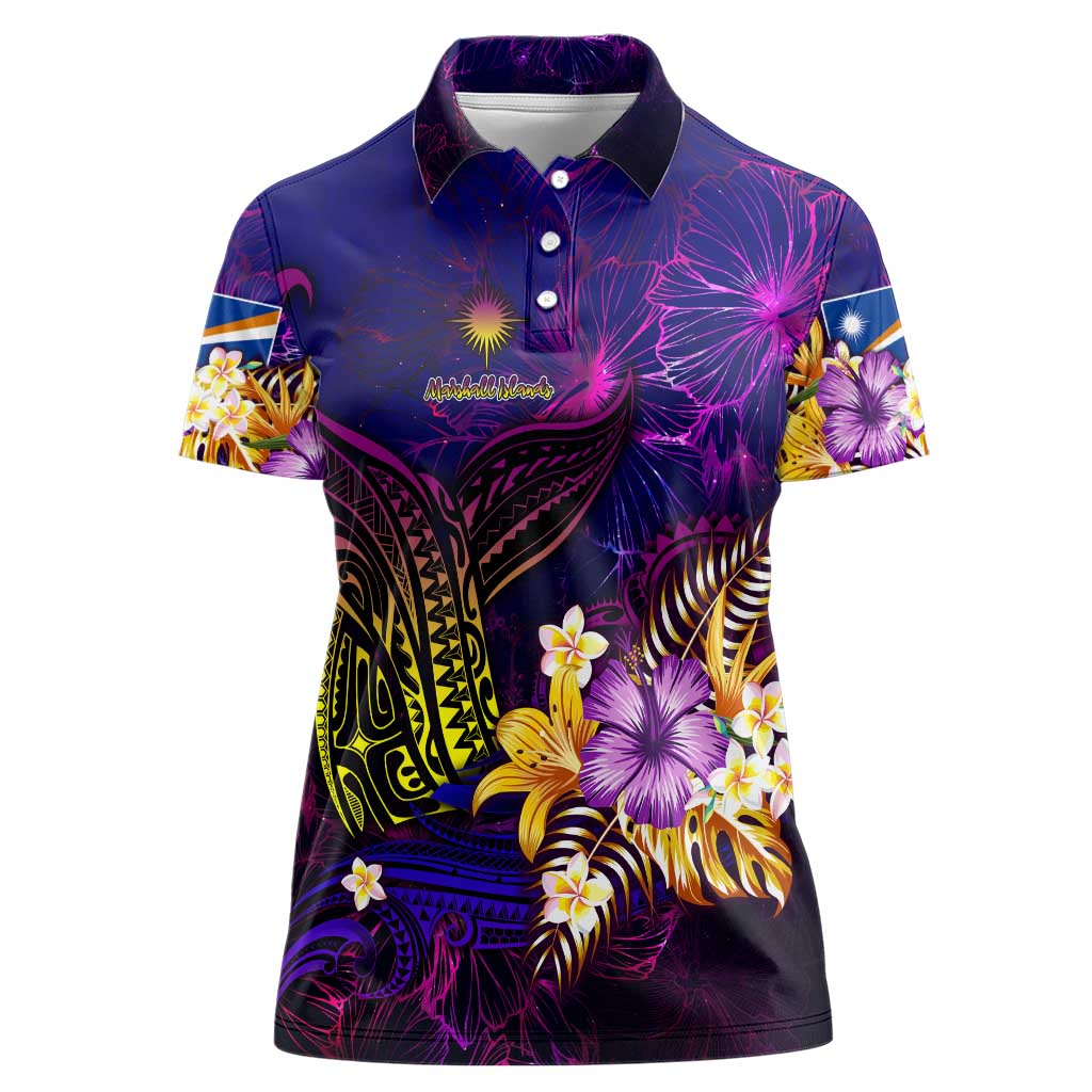 Marshall Islands Women Polo Shirt Whale Hibiscus Polynesian