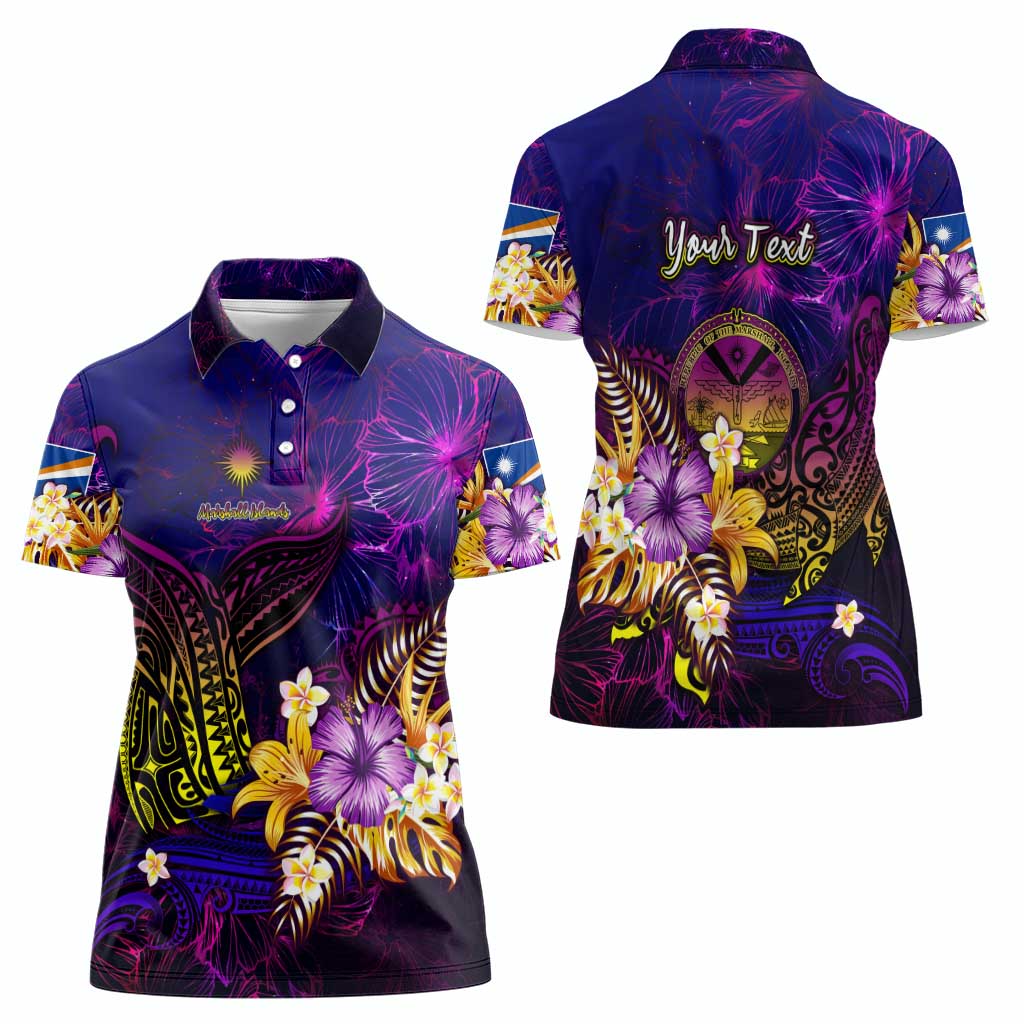 Marshall Islands Women Polo Shirt Whale Hibiscus Polynesian