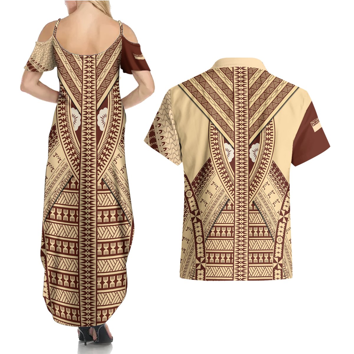 fiji-bula-couples-matching-summer-maxi-dress-and-hawaiian-shirt-tapa-pattern-design