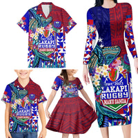 Manu Samoa Rugby 2023 Family Matching Long Sleeve Bodycon Dress and Hawaiian Shirt Humpback Whale Hexagon Tribal Tropical Style DT02 - Polynesian Pride