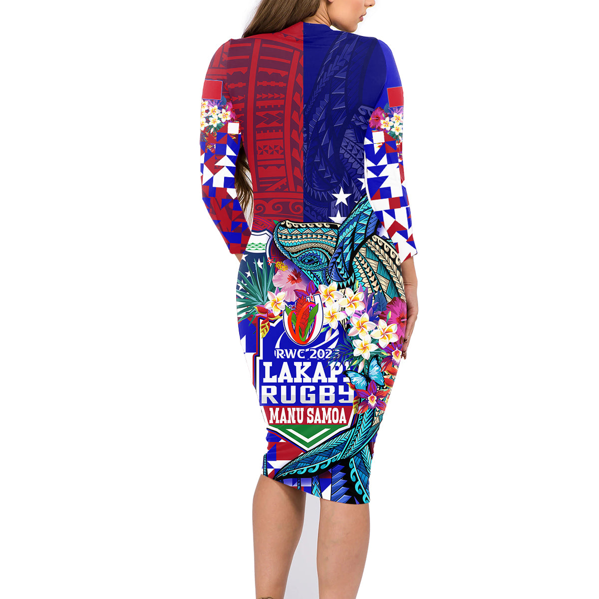 Manu Samoa Rugby 2023 Family Matching Long Sleeve Bodycon Dress and Hawaiian Shirt Humpback Whale Hexagon Tribal Tropical Style DT02 - Polynesian Pride