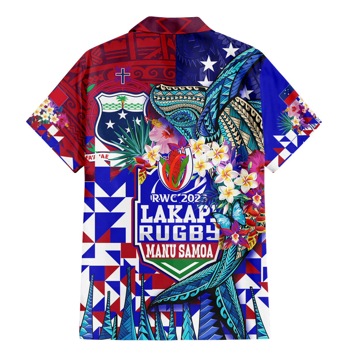 Manu Samoa Rugby 2023 Family Matching Mermaid Dress and Hawaiian Shirt Humpback Whale Hexagon Tribal Tropical Style DT02 - Polynesian Pride