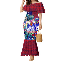 Manu Samoa Rugby 2023 Family Matching Mermaid Dress and Hawaiian Shirt Humpback Whale Hexagon Tribal Tropical Style DT02 Mom's Dress Blue - Polynesian Pride