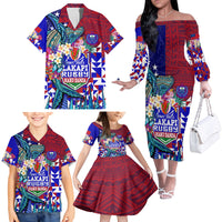 Manu Samoa Rugby 2023 Family Matching Off Shoulder Long Sleeve Dress and Hawaiian Shirt Humpback Whale Hexagon Tribal Tropical Style DT02 - Polynesian Pride