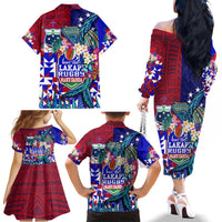Manu Samoa Rugby 2023 Family Matching Off Shoulder Long Sleeve Dress and Hawaiian Shirt Humpback Whale Hexagon Tribal Tropical Style DT02 - Polynesian Pride