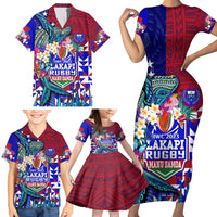 Manu Samoa Rugby 2023 Family Matching Short Sleeve Bodycon Dress and Hawaiian Shirt Humpback Whale Hexagon Tribal Tropical Style DT02 - Polynesian Pride