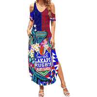 Manu Samoa Rugby 2023 Family Matching Summer Maxi Dress and Hawaiian Shirt Humpback Whale Hexagon Tribal Tropical Style DT02 Mom's Dress Blue - Polynesian Pride
