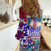 Manu Samoa Rugby 2023 Women Casual Shirt Humpback Whale Hexagon Tribal Tropical Style DT02 - Polynesian Pride