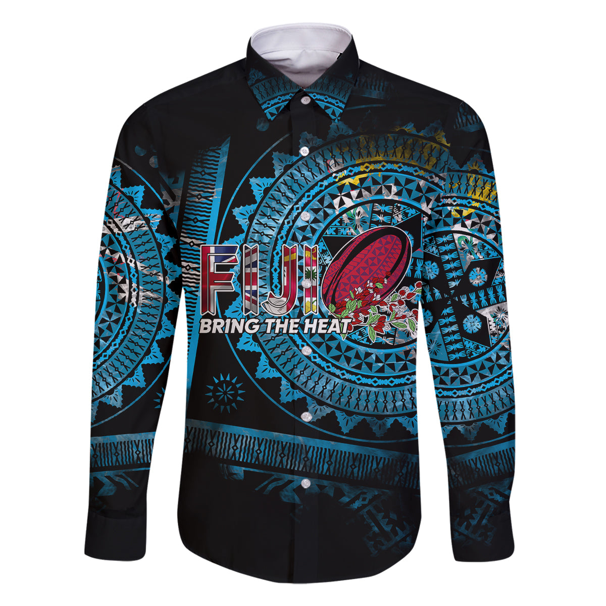 Fiji Rugby Family Matching Long Sleeve Bodycon Dress and Hawaiian Shirt Bring The Heat DT02 Dad's Shirt - Long Sleeve Blue - Polynesian Pride