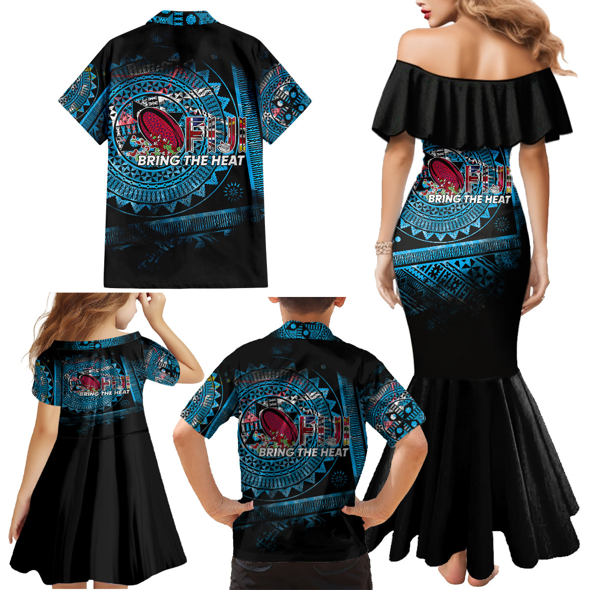 Fiji Rugby Family Matching Mermaid Dress and Hawaiian Shirt Bring The Heat DT02 - Polynesian Pride