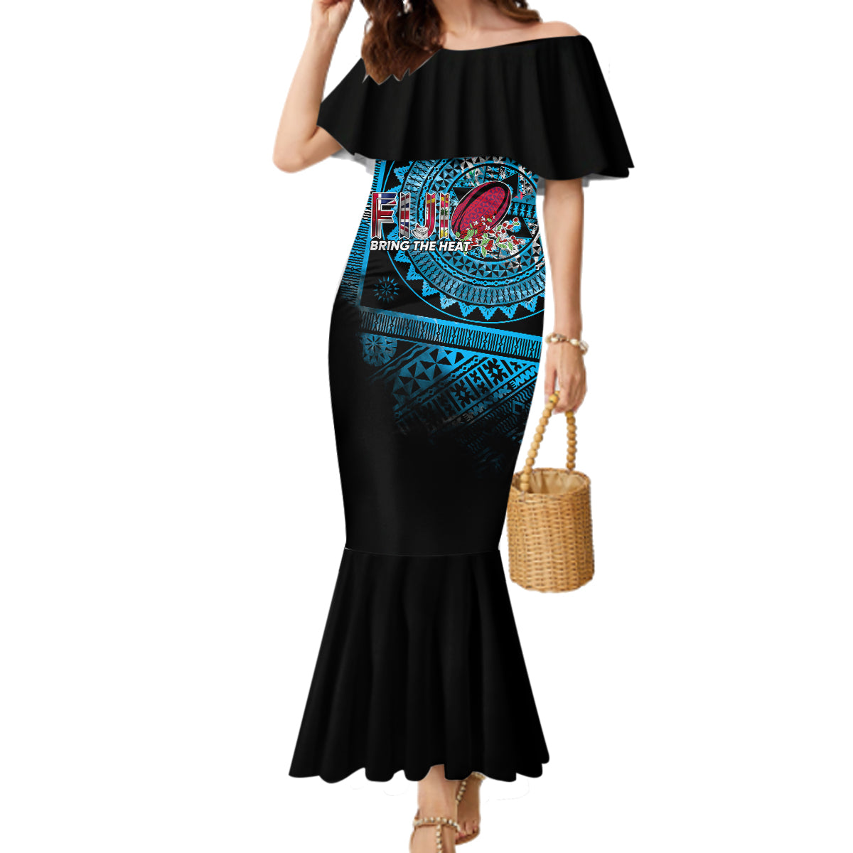 Fiji Rugby Family Matching Mermaid Dress and Hawaiian Shirt Bring The Heat DT02 Mom's Dress Blue - Polynesian Pride