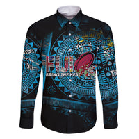 Fiji Rugby Family Matching Off Shoulder Long Sleeve Dress and Hawaiian Shirt Bring The Heat DT02 Dad's Shirt - Long Sleeve Blue - Polynesian Pride