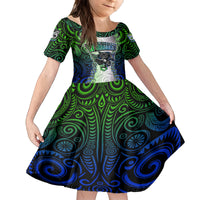 Personalised New Zealand Warriors Family Matching Off Shoulder Maxi Dress and Hawaiian Shirt Maori Silver Fern Green DT02 Daughter's Dress Green - Polynesian Pride