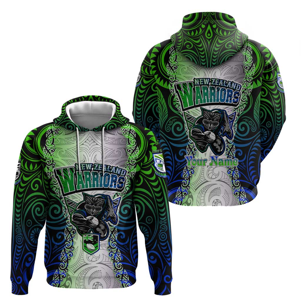 Personalised New Zealand Warriors Hoodie Maori Silver Fern Green DT02 - Polynesian Pride
