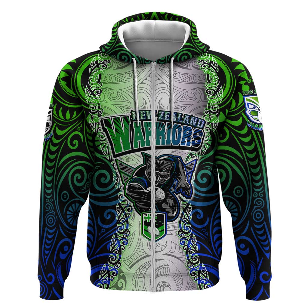 Personalised New Zealand Warriors Hoodie Maori Silver Fern Green DT02 Zip Hoodie Green - Polynesian Pride