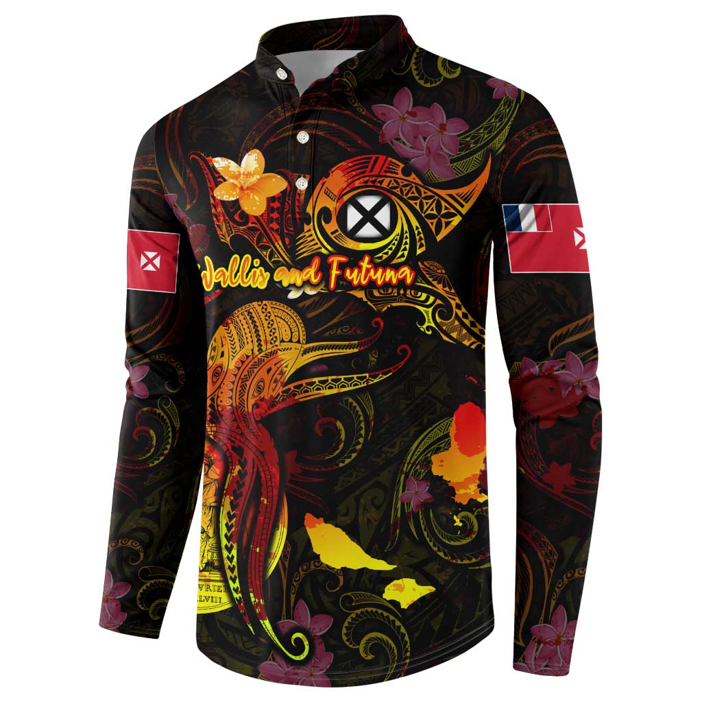 Wallis and Futuna Button Sweatshirt Octopus Plumeria Polynesian Tattoo