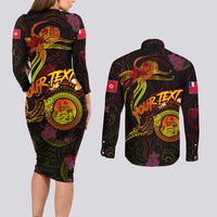 Wallis and Futuna Couples Matching Long Sleeve Bodycon Dress and Long Sleeve Button Shirt Octopus Plumeria Polynesian Tattoo
