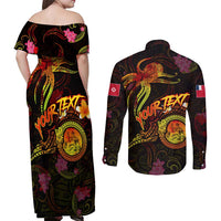 Wallis and Futuna Couples Matching Off Shoulder Maxi Dress and Long Sleeve Button Shirt Octopus Plumeria Polynesian Tattoo