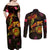 Wallis and Futuna Couples Matching Off Shoulder Maxi Dress and Long Sleeve Button Shirt Octopus Plumeria Polynesian Tattoo