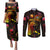 Wallis and Futuna Couples Matching Puletasi and Long Sleeve Button Shirt Octopus Plumeria Polynesian Tattoo