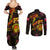 Wallis and Futuna Couples Matching Summer Maxi Dress and Long Sleeve Button Shirt Octopus Plumeria Polynesian Tattoo