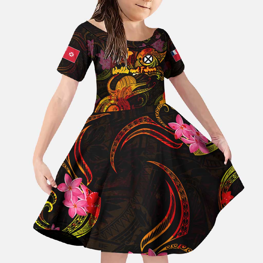 Wallis and Futuna Family Matching Mermaid Dress and Hawaiian Shirt Octopus Plumeria Polynesian Tattoo DT02 Daughter's Dress Black - Polynesian Pride
