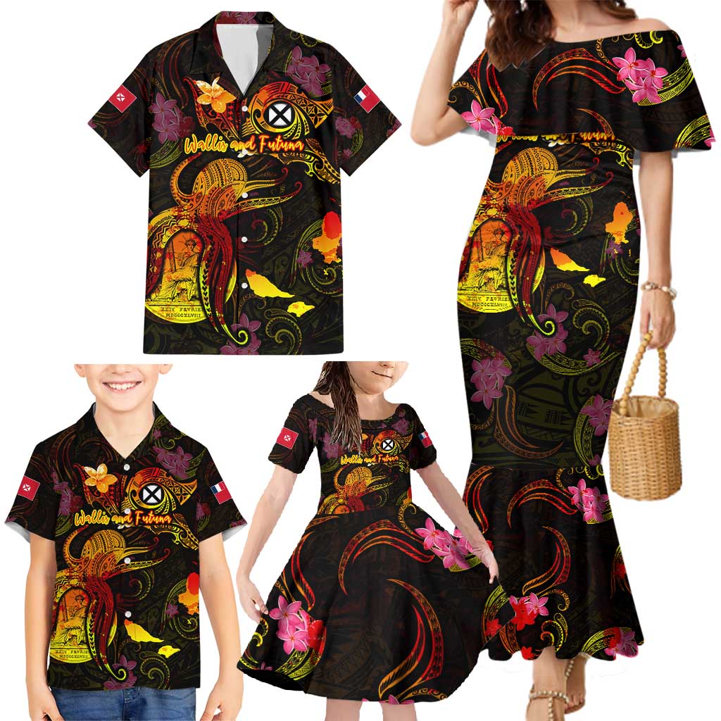 Wallis and Futuna Family Matching Mermaid Dress and Hawaiian Shirt Octopus Plumeria Polynesian Tattoo