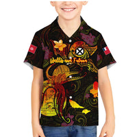 Wallis and Futuna Family Matching Mermaid Dress and Hawaiian Shirt Octopus Plumeria Polynesian Tattoo DT02 Son's Shirt Black - Polynesian Pride