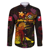 Wallis and Futuna Family Matching Off The Shoulder Long Sleeve Dress and Hawaiian Shirt Octopus Plumeria Polynesian Tattoo DT02 Dad's Shirt - Long Sleeve Black - Polynesian Pride