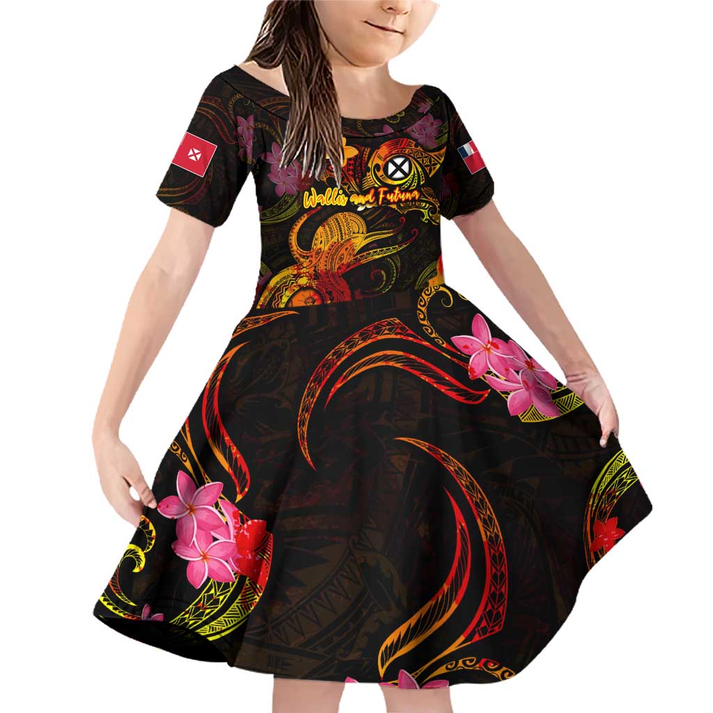 Wallis and Futuna Family Matching Off Shoulder Short Dress and Hawaiian Shirt Octopus Plumeria Polynesian Tattoo DT02 Daughter's Dress Black - Polynesian Pride