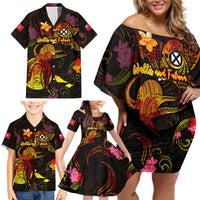 Wallis and Futuna Family Matching Off Shoulder Short Dress and Hawaiian Shirt Octopus Plumeria Polynesian Tattoo DT02 - Polynesian Pride