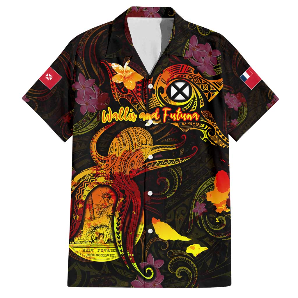 Wallis and Futuna Family Matching Off Shoulder Short Dress and Hawaiian Shirt Octopus Plumeria Polynesian Tattoo DT02 Dad's Shirt - Short Sleeve Black - Polynesian Pride