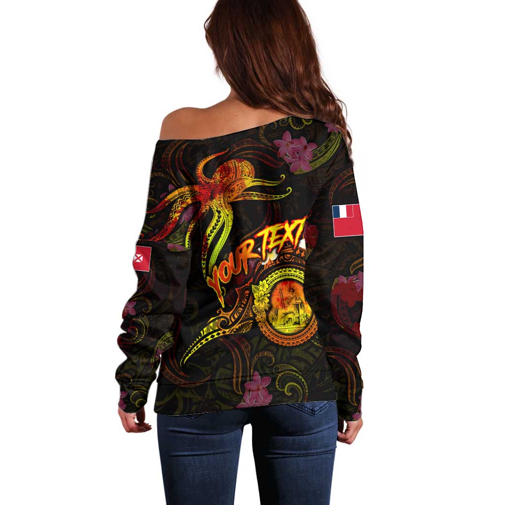 Wallis and Futuna Off Shoulder Sweater Octopus Plumeria Polynesian Tattoo