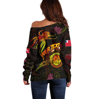 Wallis and Futuna Off Shoulder Sweater Octopus Plumeria Polynesian Tattoo