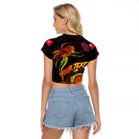 Wallis and Futuna Raglan Cropped T Shirt Octopus Plumeria Polynesian Tattoo