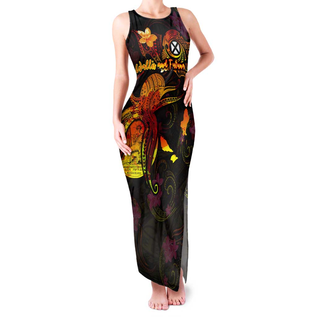 Wallis and Futuna Tank Maxi Dress Octopus Plumeria Polynesian Tattoo