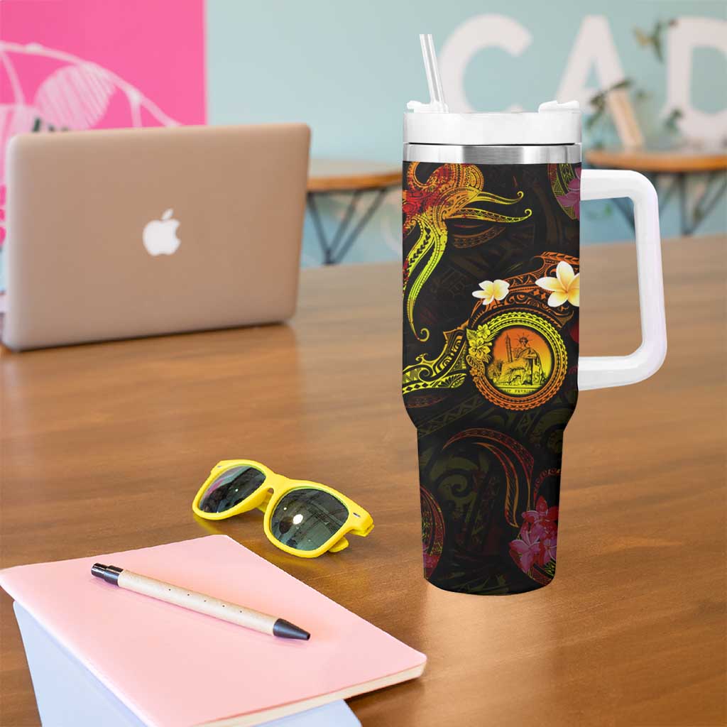 Wallis and Futuna Tumbler With Handle Octopus Plumeria Polynesian Tattoo